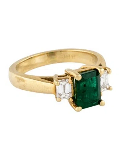 Pre-owned Ring Bailey, Banks & Biddle 18k Emerald & Diamond Three-stone  In Multi