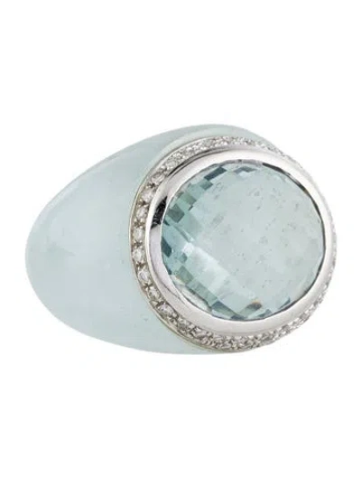 Pre-owned Ring Balocchi Preziosi 18k Aquamarine & Diamond Cocktail  In Multi