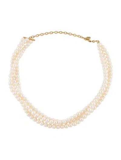 Pre-owned Ring Concierge 14k Pearl Multistrand Collar Necklace, 15" In White