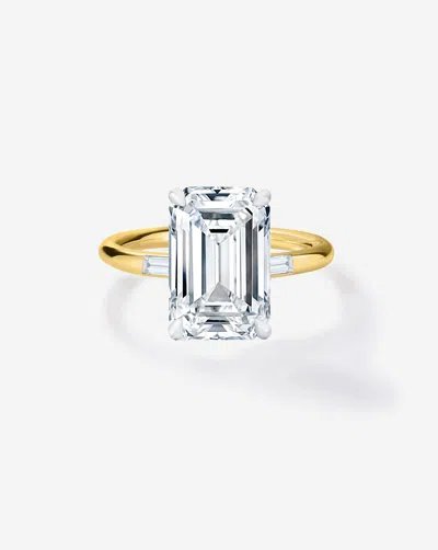 Ring Concierge 3.56 Ct. Emerald Lab Diamond In Cloud Inlay Baguette Engagement Ring In Gold