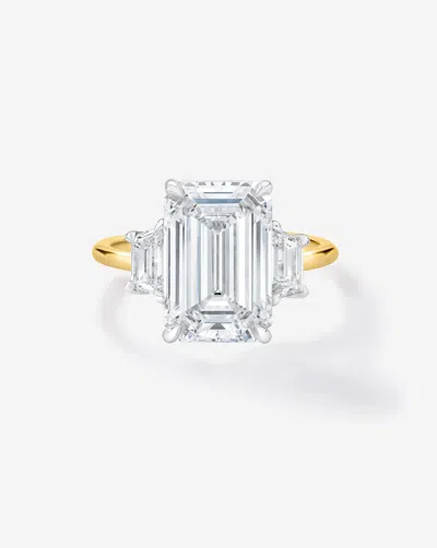 Ring Concierge 3.56 Ct. Emerald Lab Diamond In Whisper Thin® Three Stone With Trapezoids Engagement Ring In Gold