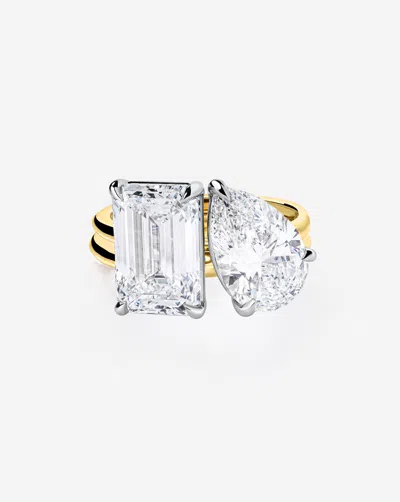 Ring Concierge 5.19 Ct. Emerald & Pear Lab Diamond In Whisper Thin® Duet Engagement Ring In Gold