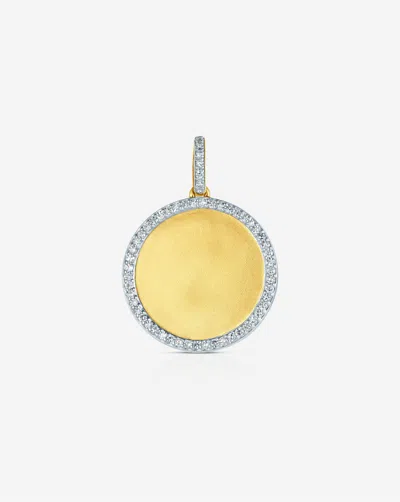 Ring Concierge Pavé Border Engravable Round Pendant In Gold