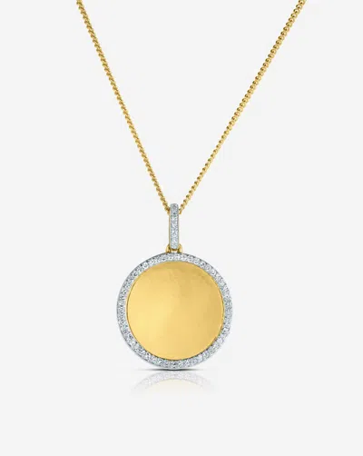 Ring Concierge Pavé Border Engravable Round Pendant Necklace In Yellow