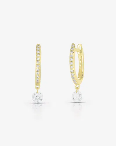 Ring Concierge Pavé + Round Diamond Drop Huggies In Gold