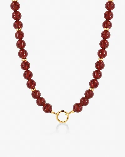 Ring Concierge Red Agate Bead Necklace In 14k Gold Plated