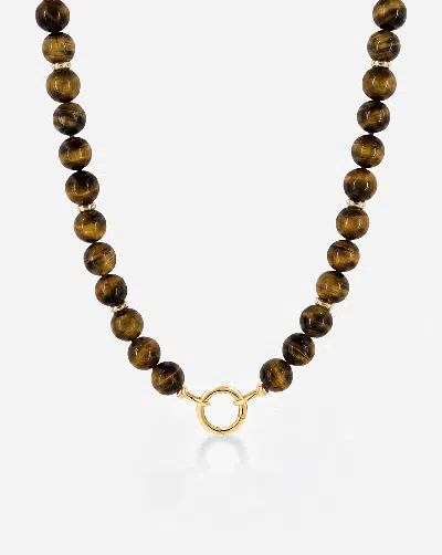 Ring Concierge Tiger's Eye Bead Necklace In 14k Gold Plated