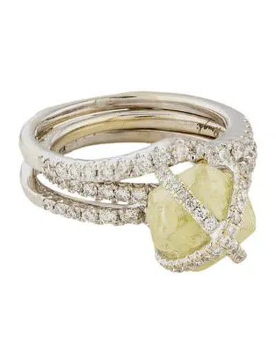 Pre-owned Ring Diamond In The Rough Wedding Set In White