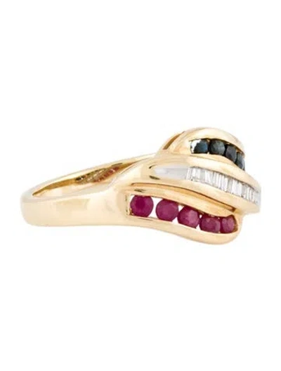 Pre-owned Ring Diamond, Ruby, & Sapphire Cocktail  In Multi