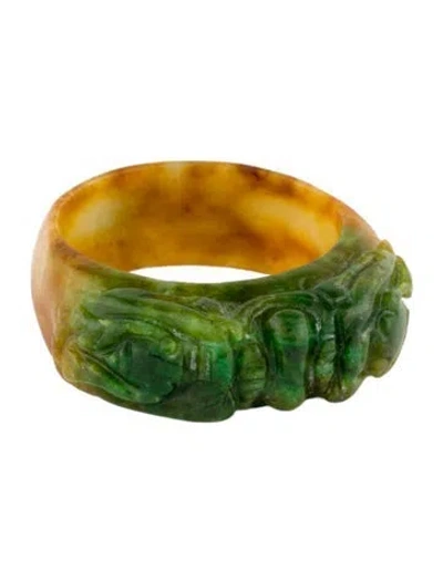 Pre-owned Ring Dyed Jadeite Carved Band In Multi