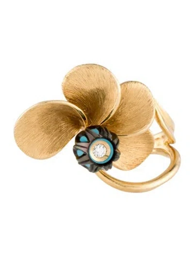 Pre-owned Ring Galatea 14k Pearl,composite Turquoise & Diamond  In Multi