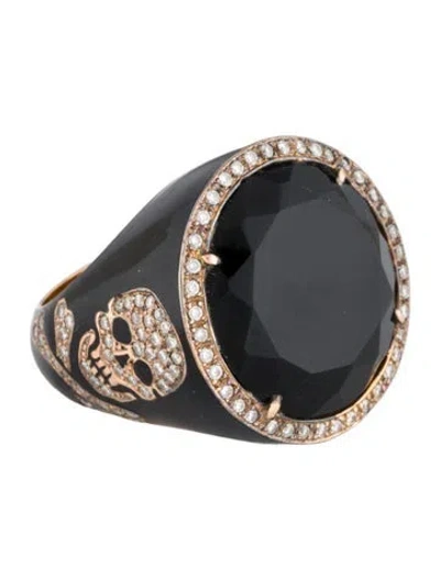 Pre-owned Ring Grimoldi Milano Diamond & Enamel Cocktail  In Black