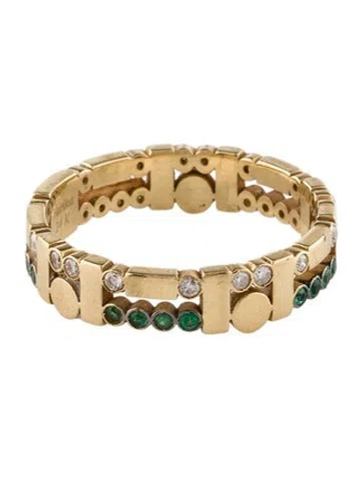 Pre-owned Ring Harika 14k Emerald & Diamond Band In Multi