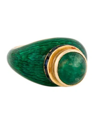 Pre-owned Ring Ivana Cella Enamel, Emerald & Sapphire Cocktail  In Green