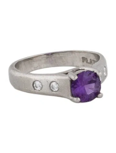 Pre-owned Ring Jeff Cooper Platinum Sapphire & Diamond Cocktail  In Purple