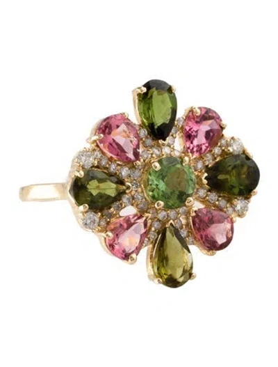 Pre-owned Ring La Muse By Nataliya 14k Tourmaline & Diamond Floral Radiance Cocktail  In Multi