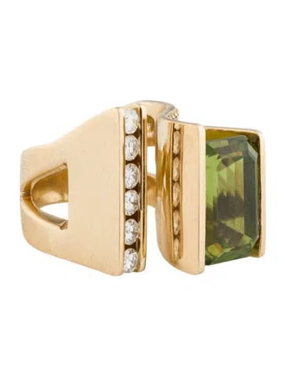 Pre-owned Ring Mark Loren 18k 17.60ct Peridot & Diamond Cocktail  In Multi