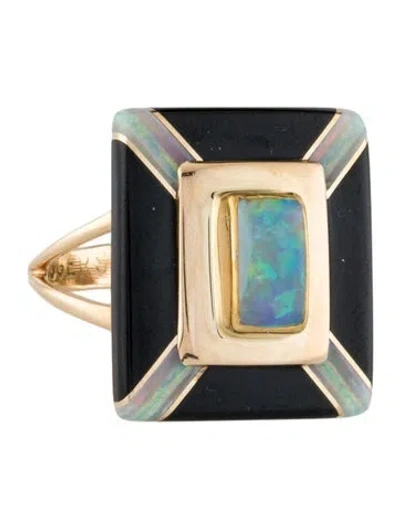 Pre-owned Ring Michael Rogers 14k Opal & Onyx Cocktail  In Black
