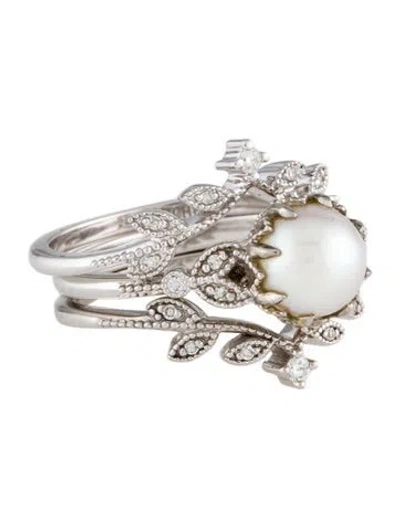 Pre-owned Ring Michellia 14k Pearl & Diamond Engagement  Set Of 3 In Multi