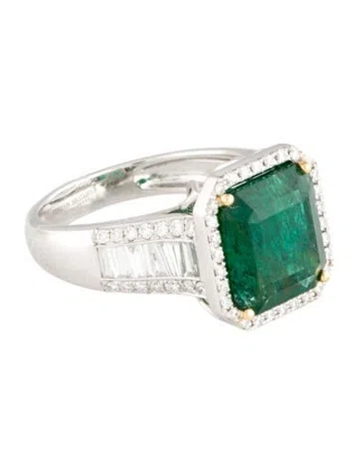 Pre-owned Ring Modani Jewels Platinum 6.00ct Emerald & Diamond Cocktail  In Multi