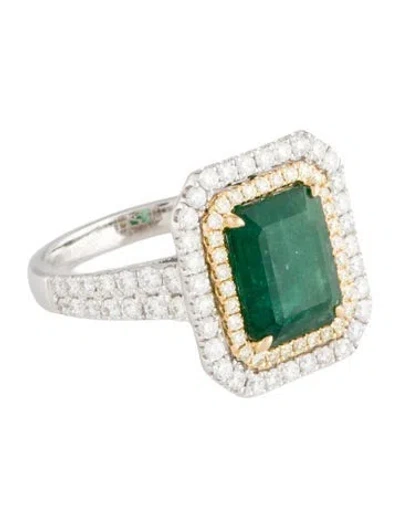 Pre-owned Ring Modani Jewels Platinum Emerald & Diamond Cocktail  In Multi