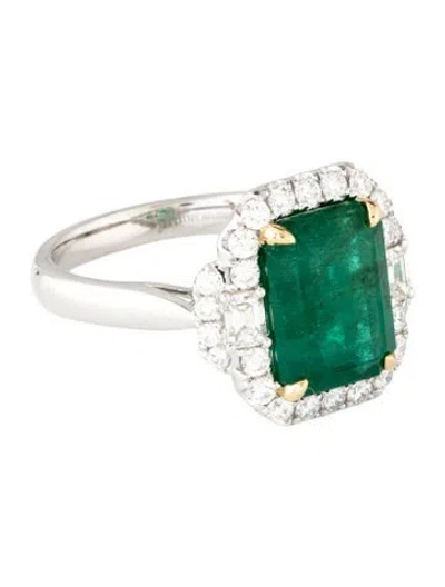 Pre-owned Ring Modani Platinum 4.12ct Emerald & Diamond Cocktail  In Multicolor