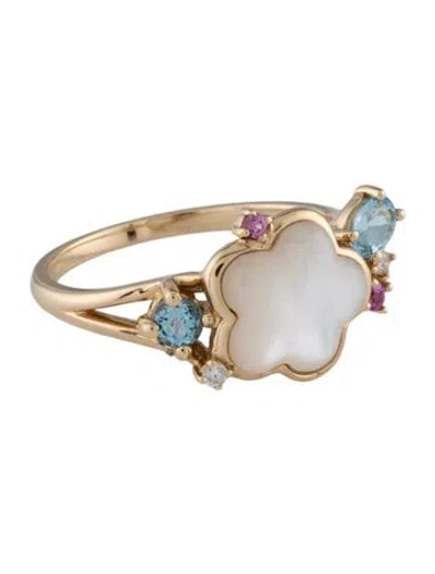 Pre-owned Ring Mother Of Pearl, Topaz & Sapphire Flower  In Multicolor