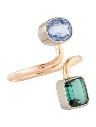 Pre-owned Ring Nana Fink 18k Sapphire & Tourmaline Liz No. 2  In Multi