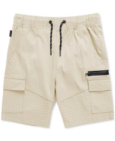 Ring Of Fire Kids' Big Boys Harlow Stretch Tech Fabric Pull-on Cargo Shorts With Moto Detailing In Birch
