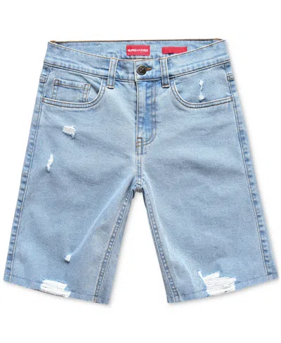 Ring Of Fire Kids' Big Boys Muse Slim-fit Stretch Denim Shorts With Rips And Raw Hem In Smoke Blue