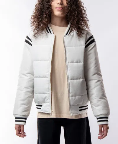 Ring Of Fire Kids' Big Boys Nathaneal Puff Varsity Jacket With Shoulder Detail In Off White