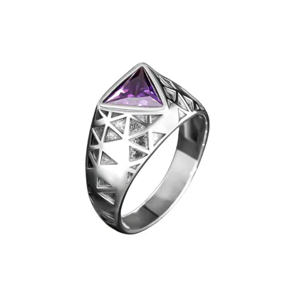 Ring Of The King Pink / Purple Sterling Silver Ring With Triangle Purple Amethyst Stone For Men