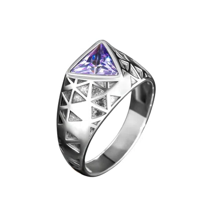 Ring Of The King Pink / Purple Sterling Silver Ring With Triangle Purple Tourmaline Stone For Men