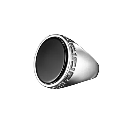 Ring Of The King Sterling Silver Ring With Greek Pattern And Oval Black Onyx Stone For Men