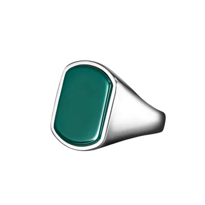 Ring Of The King Sterling Silver Ring With Rectangle Green Agate Stone For Men