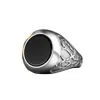Ring Of The King Sterling Silver Ring With Root Pattern And  Round Black Onyx Stone For Men
