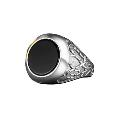 Ring Of The King Sterling Silver Ring With Root Pattern And  Round Black Onyx Stone For Men