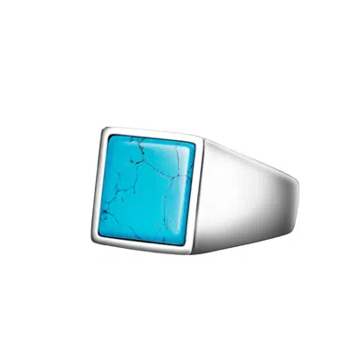 Ring Of The King Sterling Silver Ring With Square Blue Turquoise Stone For Men