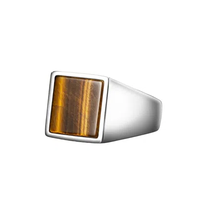 Ring Of The King Sterling Silver Ring With Square Brown Tiger Eye Stone For Men