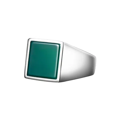 Ring Of The King Sterling Silver Ring With Square Green Agate Stone For Men