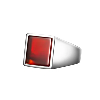 Ring Of The King Sterling Silver Ring With Square Red Agate Stone For Men