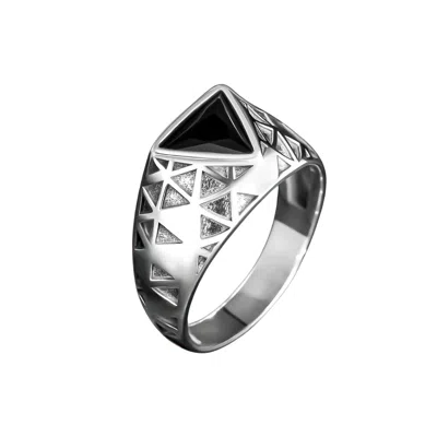 Ring Of The King Sterling Silver Ring With Triangle Black Onyx Stone For Men
