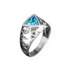 Ring Of The King Sterling Silver Ring With Triangle Blue Aquamarine Stone For Men