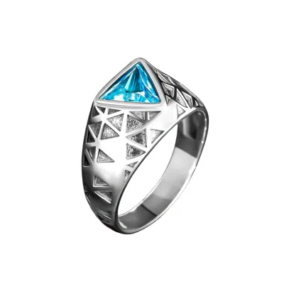 Ring Of The King Sterling Silver Ring With Triangle Blue Aquamarine Stone For Men
