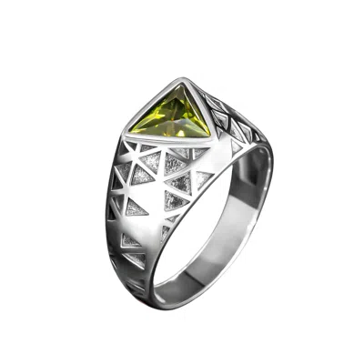 Ring Of The King Sterling Silver Ring With Triangle Green Jade Stone For Men