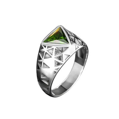 Ring Of The King Sterling Silver Ring With Triangle Green Peridot Stone For Men