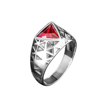 Ring Of The King Sterling Silver Ring With Triangle Red Garnet Stone For Men