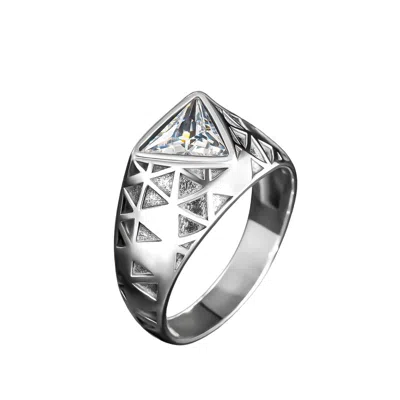Ring Of The King Sterling Silver Ring With Triangle White Diamond Stone For Men