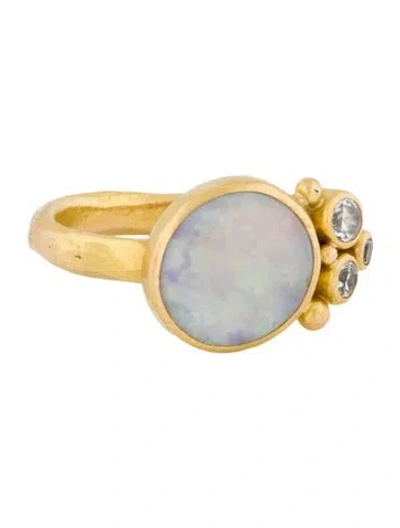 Pre-owned Ring Ormachea 22k Opal & Cubic Zirconia Cocktail  In Multi