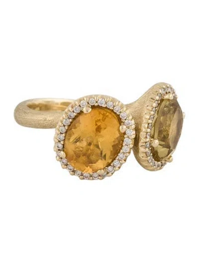 Pre-owned Ring Oro Alexander 14k Citrine & Diamond Cocktail  In Multi
